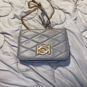 Bebe Gray Crossbody Gold Link Chain Purse- Abigail 8x6” Strap 22”